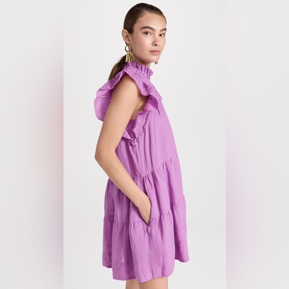 S3 Sea Micah Solid Ramie Flutter Sleeve Dress
